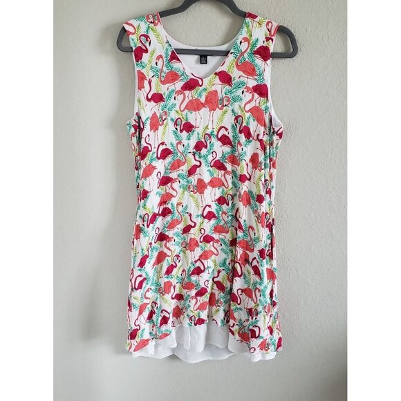 Nina Leonard Woman Size L  Textured Rayon Novelty Flamingo Print Tropical Summer - Picture 1 of 7